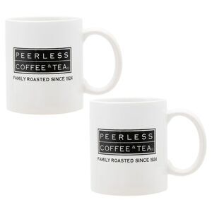 Peerless Coffee Brand Logo White Ceramic Mugs 12 Oz, Set of 2